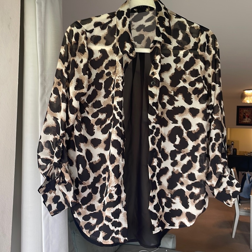 Sheer leopard print button down